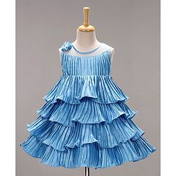 Babyhug Woven Sleeveless Ruffled Party Frock Corsage - Blue