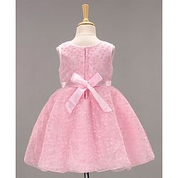 Babyhug Woven Sleeveless Asymmetrical Party Frock Floral Embroidered - Pink