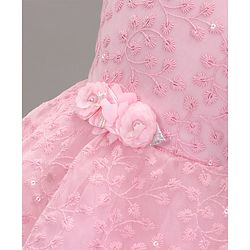Babyhug Woven Sleeveless Asymmetrical Party Frock Floral Embroidered - Pink