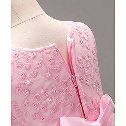 Babyhug Woven Sleeveless Asymmetrical Party Frock Floral Embroidered - Pink