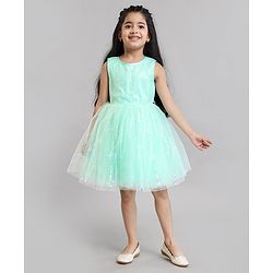 Babyhug Sleeveless Party Wear Sequinned Frock - Green