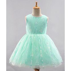 Babyhug Sleeveless Party Wear Sequinned Frock - Green