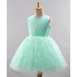 Babyhug Sleeveless Party Wear Sequinned Frock - Green