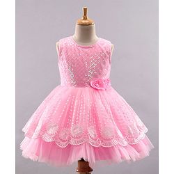 Babyhug Sleeveless Party Wear Sequinned Frock - Pink