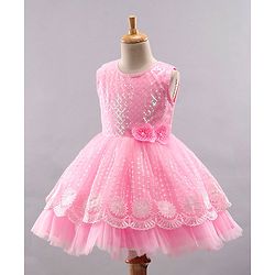 Babyhug Sleeveless Party Wear Sequinned Frock - Pink