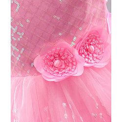 Babyhug Sleeveless Party Wear Sequinned Frock - Pink