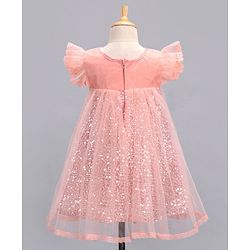 Babyhug Flutter Sleeves Party Wear Sequined Frock - Peach