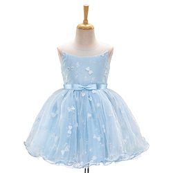 Babyhug Sleeveless Sequin Party Frock With Bow - Frozen Blue