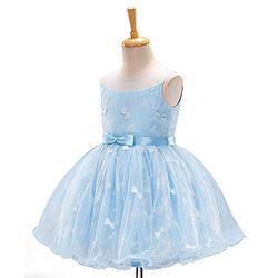 Babyhug Sleeveless Sequin Party Frock With Bow - Frozen Blue