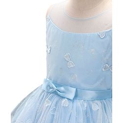 Babyhug Sleeveless Sequin Party Frock With Bow - Frozen Blue
