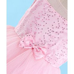 Babyhug Sleeveless Sequinned Party Wear Layered Frock Bow Applique- Pink