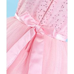 Babyhug Sleeveless Sequinned Party Wear Layered Frock Bow Applique- Pink