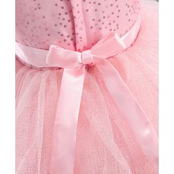 Babyhug Sleeveless Sequinned Party Wear Layered Frock Bow Applique- Pink