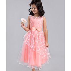 Babyhug Sleeveless Party Wear Shimmered Frock - Peach