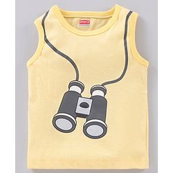 Babyhug Cotton Sleeveless T-Shirt 3D Binocular Print - Yellow