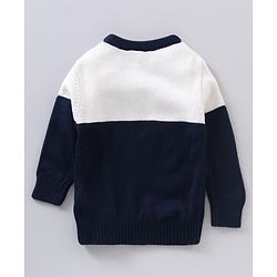 Babyhug Full Sleeves Knit Pullover Text Embroidery - Navy Blue White