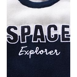 Babyhug Full Sleeves Knit Pullover Text Embroidery - Navy Blue White