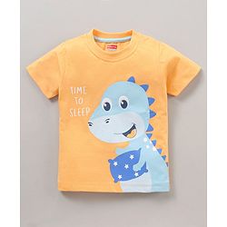 Babyhug Cotton Half Sleeves Shorts Set Dino Print - Orange Blue