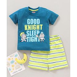 Babyhug Cotton Half Sleeves Shorts Set Placement Print - Blue Green