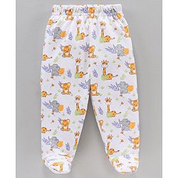 Babyhug Cotton Knit Full Length Animal Printed & Striped Bootie Pant Pack Of 3 - Multicolour