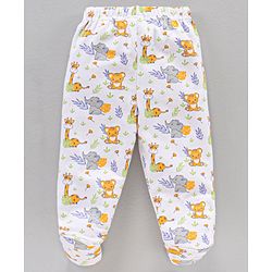 Babyhug Cotton Knit Full Length Animal Printed & Striped Bootie Pant Pack Of 3 - Multicolour