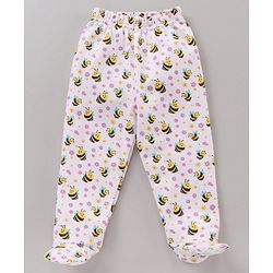 Babyhug Cotton Full Length Booties Leggings Printed Pack of 3 - Pink Yellow & White