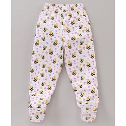 Babyhug Cotton Full Length Booties Leggings Printed Pack of 3 - Pink Yellow & White