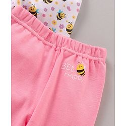 Babyhug Cotton Full Length Booties Leggings Printed Pack of 3 - Pink Yellow & White