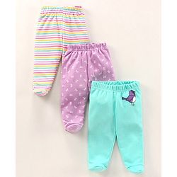 Babyhug Cotton Knit Bootie Leggings Striped Pack Of 3 - Blue
