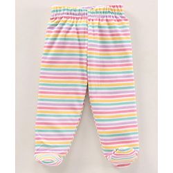 Babyhug Cotton Knit Bootie Leggings Striped Pack Of 3 - Blue