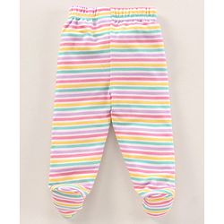 Babyhug Cotton Knit Bootie Leggings Striped Pack Of 3 - Blue