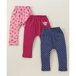 Babyhug Full Length Diaper Leggings Dot & Floral Print Pack Of 3 - Multicolor