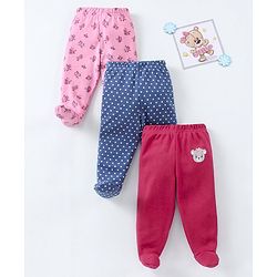 Babyhug Cotton Full Length Bootie Pant Polka Dot Print Pack Of 3 - Red Blue Pink