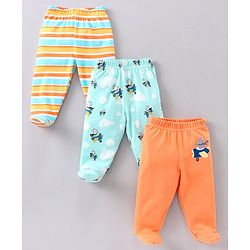 Babyhug Cotton Knit Striped & Bear Printed Bootie Leggings Pack of 3 - Multicolour