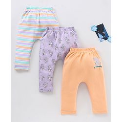 Babyhug Full Length Striped Diaper Pants Hippopotamus Print Pack of 3 - Multicolor