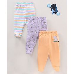 Babyhug Cotton Footed Leggings Multi Print Pack of 3  - Multicolour