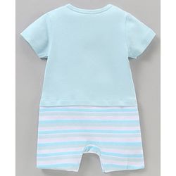 Babyhug 100% Cotton Half Sleeves Romper Bear & Stripes Print- Blue
