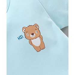 Babyhug 100% Cotton Half Sleeves Romper Bear & Stripes Print- Blue