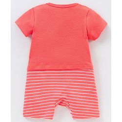 Babyhug 100% Cotton Half Sleeves Romper Lion & Stripes Print- Orange
