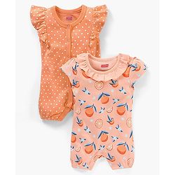 Babyhug 100% Cotton Half Sleeves Printed Romper - Pink Peach