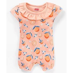 Babyhug 100% Cotton Half Sleeves Printed Romper - Pink Peach