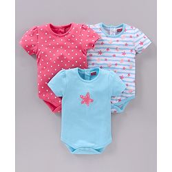 Babyhug 100% Cotton Half Sleeves Onesies Multiprint Pack Of 3 - Multicolor