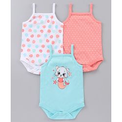 Babyhug Cotton Sleeveless Onesies Polka Dot Print Pack of 3 - Blue Pink White