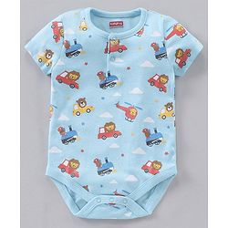 Babyhug 100% Cotton Half Sleeves Onesies Strip & Polka Dot Print Pack of 5 - Blue Yellow Red