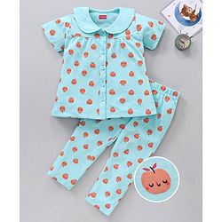 Babyhug Short Sleeves Night Suit Apple Print - Mint
