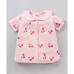 Babyhug Half Sleeves Cotton Night Suit Cherry Print- Pink