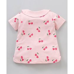 Babyhug Half Sleeves Cotton Night Suit Cherry Print- Pink