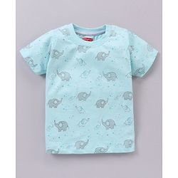Babyhug Half Sleeves T-Shirt & Pyjama Set Elephant Print - Mint