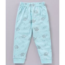 Babyhug Half Sleeves T-Shirt & Pyjama Set Elephant Print - Mint