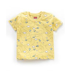 Babyhug Half Sleeves T-Shirt & Pyjama Set Airplane Print - Yellow